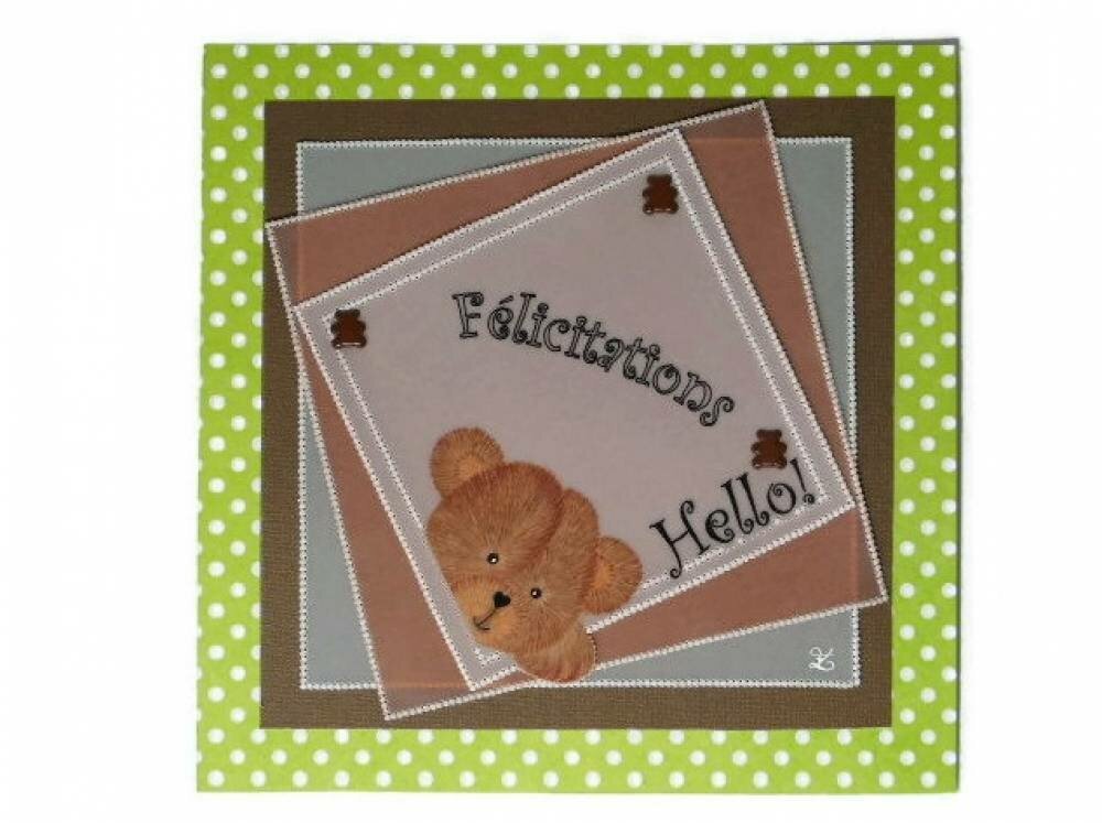 Carte Naissance Petit Ours Brun En Dentelle De Papier Un Grand Marche