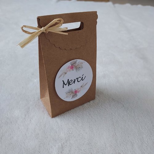 Sachet kraft-pochette cadeau- merci-thème fleurs séchées