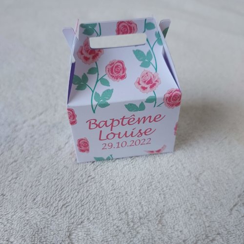 Boîte à dragées/bonbons thème liberty-fleurs-roses personnalisée-baptême-anniversaire