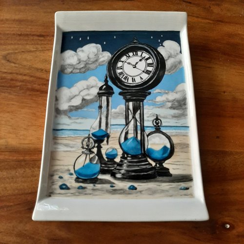Plat porcelaine motif sablier