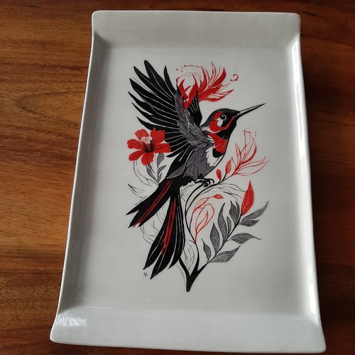 Plat porcelaine motif oiseau