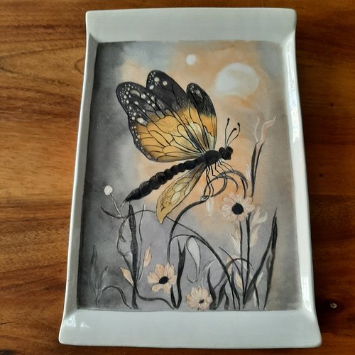 Plat porcelaine motif libellule