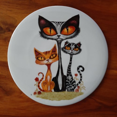Plat  porcelaine chats colorés