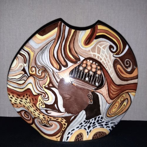 Vase porcelaine peint main motif africain