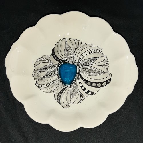 Plat en porcelaine arabesque  bijoux  bleu
