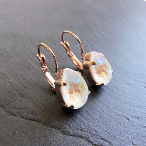 Boucles d'oreilles pendantes en cristal de qualité, boucles d'oreilles de mariée, gros cristaux or rose