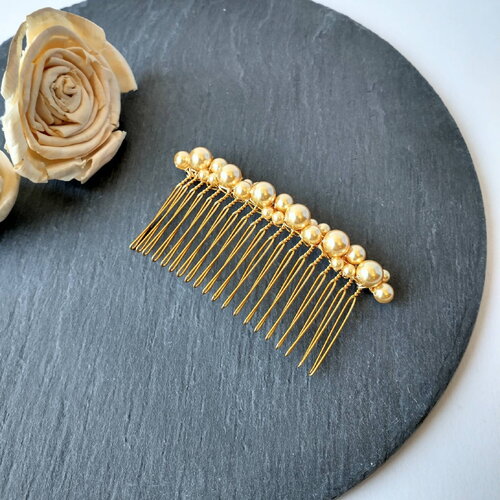 Peigne à cheveux en perles d'or, accessoires en perles, peigne pour un chignon, accessoire de mariage, cheveux de mariée