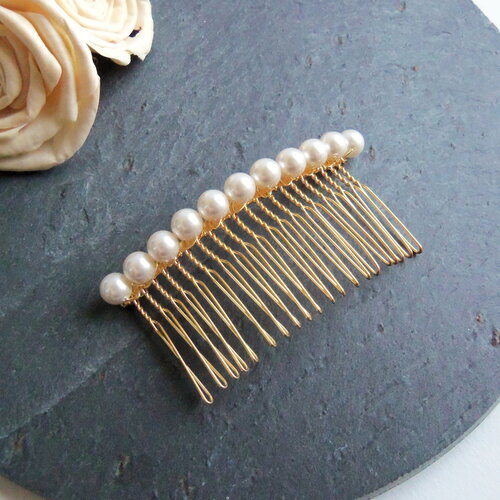 Peigne à cheveux en perles blanches, grosses perles, peigne en or, accessoires pour cheveux blanc et dorée, mariée