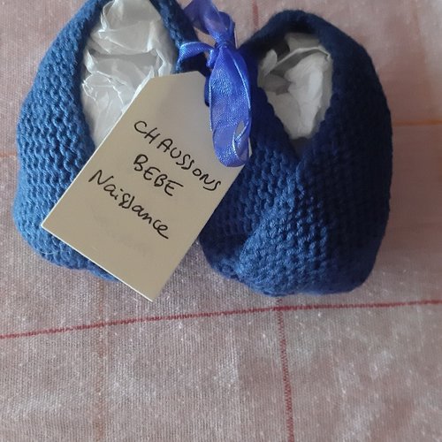 Chaussons tricot naissance bleus