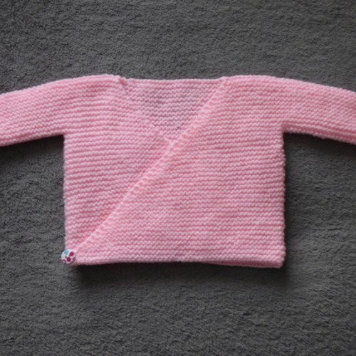 Brassiere Gilet Pull Tricot Tricote Main En Laine Rose Layette Pour Bebe 0 6 Mois Un Grand Marche