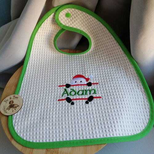 Bavoir bebe brodé  - noel - personnalisable avec un prénom - fait main