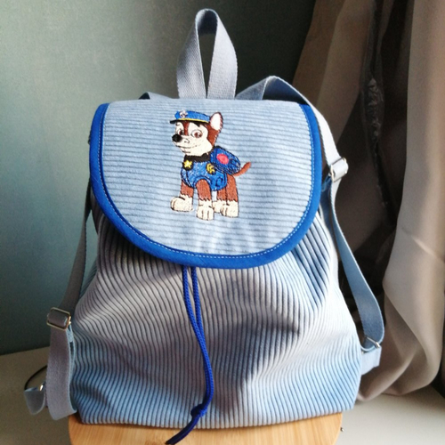 Nouvaute 2025 : sac a dos "pat patrouille"  broderie "chase" - enfant 4 à 8 ans - personnalisation avec un prénom offerte