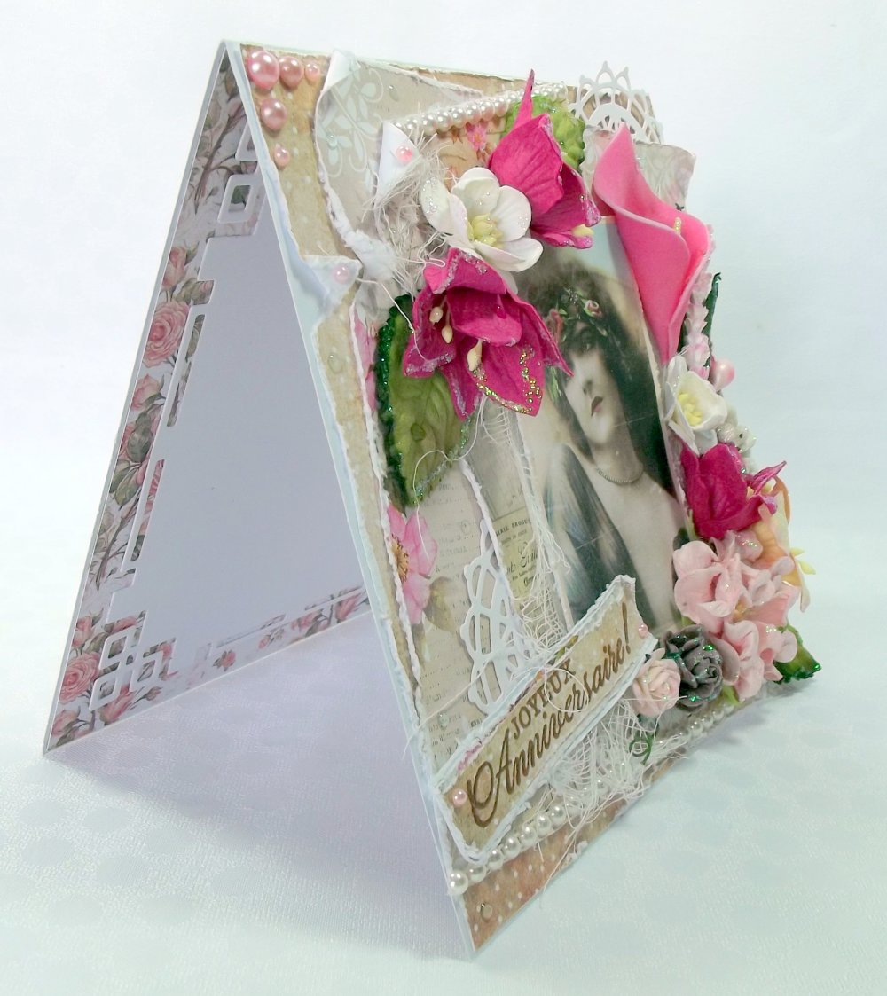 Carte Fleurie De Style Ancienne Pour Anniversaire Femme Tons Blanc Beige Rose Et Fushia Fait Main Un Grand Marche