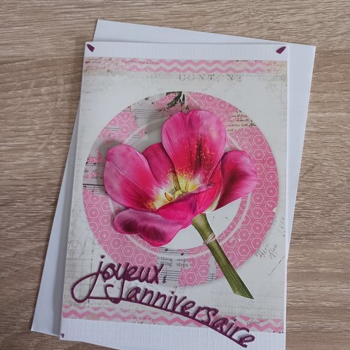 Carte anniversaire "fleur rose"