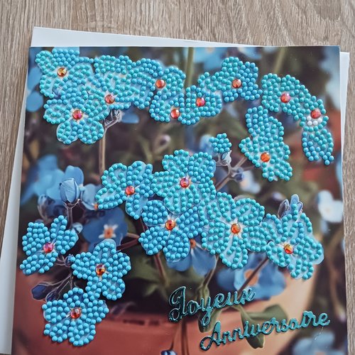 Carte anniversaire " violettes bleu"