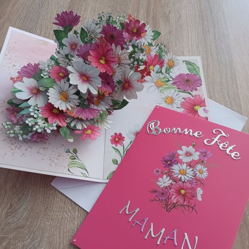 Carte "bonne fete maman" pop up "fleurs"