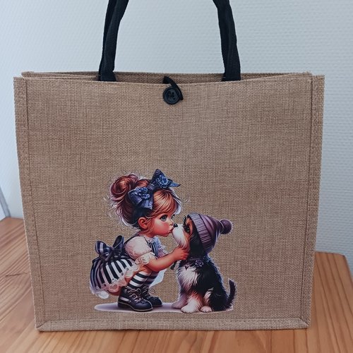 Sac cabas "petite fille avec chien"