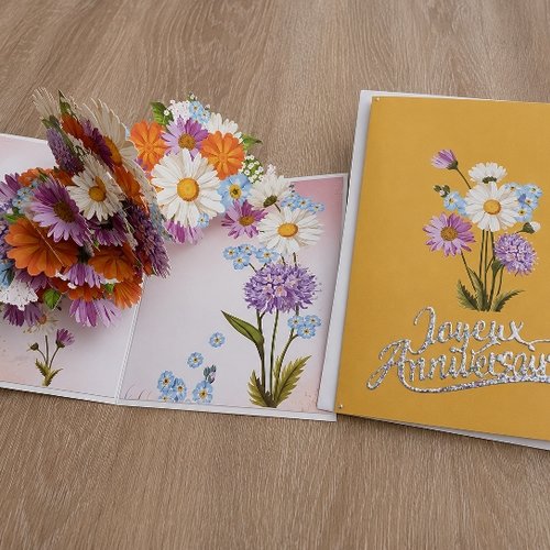 Carte anniversaire pop up "fleurs"