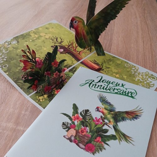 Carte anniversaire pop up "perroquet"