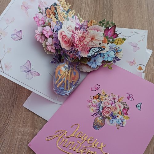 Carte anniversaire pop up "bouquet de fleurs"