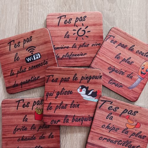Lot de 6 sous verres, thème : expressions