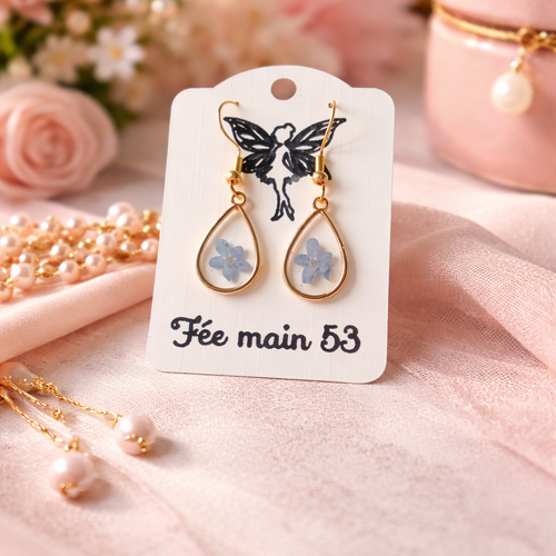 Boucles d'oreilles fleurs séchées, résine  fait main