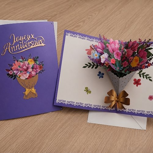 Carte anniversaire pop up "bouquet de fleurs"