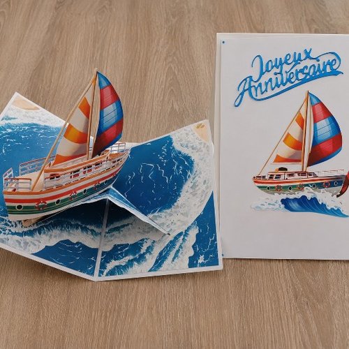 Carte anniversaire pop up "voilier"