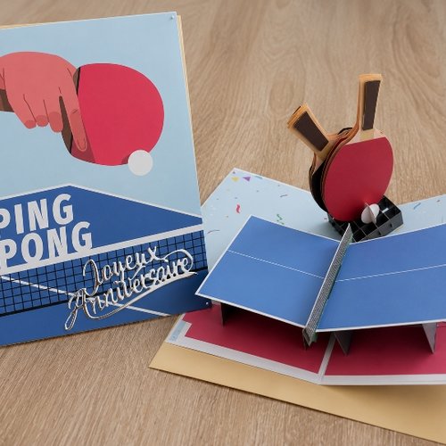 Carte anniversaire pop up "ping pong"