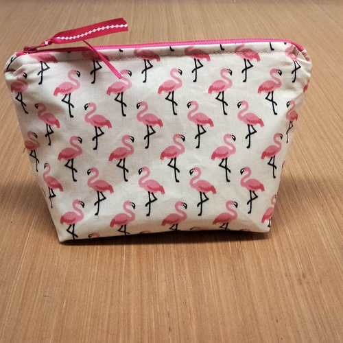 Trousse maquillage - coton enduit - flamants roses