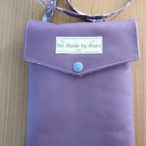 Pochette téléphone - cuir - mauve