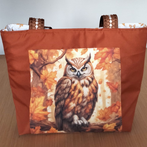 Sac cabas - simili cuir - hibou
