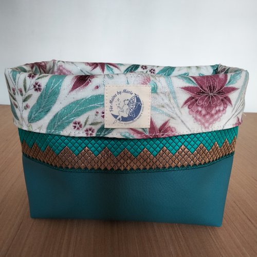 Panière - simili cuir - fleurs