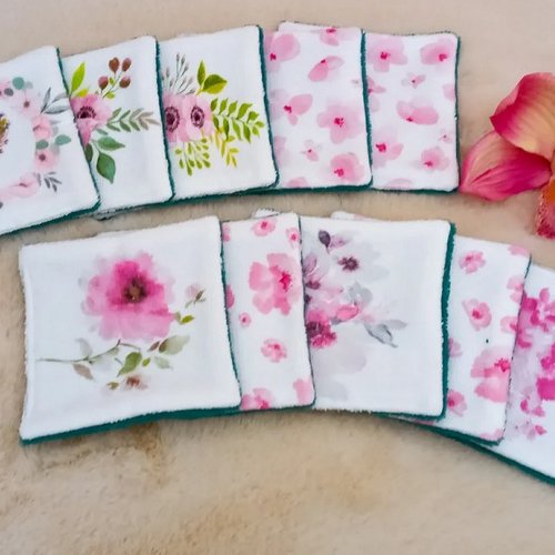 Lingettes fleurs roses / lingettes lavables fleuri/ idée cadeau