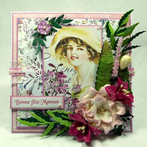 Carte Fleurie De Style Ancienne Pour Anniversaire Femme Tons Blanc Beige Rose Et Fushia Fait Main Un Grand Marche