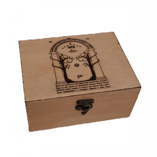Coffret gravé des portes de la moria, portes de durin  antre de cavenain ithildin boite type bijoux, thé