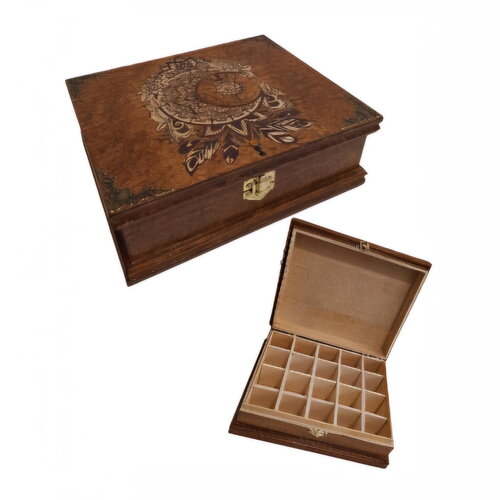 Boite de rangement pour flacons d'huiles essentielles de 10 ml gravé d'une lune orientale, aromathérapie, herboristerie, apothicaire