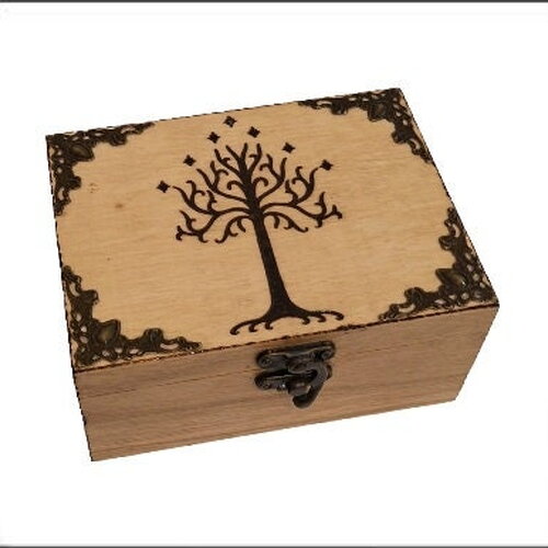 Coffret boite en bois gravé arbre blanc du gondor galathilion emblème maison anarion isildur aragorn
