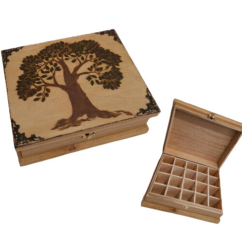 Boite de rangement pour huiles essentielles gravée d'un arbre olivier rangement fiole aromathérapie, herboristerie, apothicaire