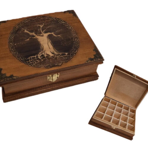 Boite de rangement pour huiles essentielles gravée d'un arbre de vie celtique fiole  pour aromathérapie, herboristerie