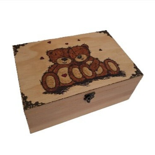 Coffre à jouets en bois gravé de nounours caisse à jouets en bois pour enfant cadeau de naissance boîte à souvenir bébé