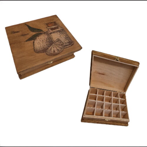 Boîte de rangement huiles essentielles gravée de citrons et d'un flacon citrus lemon huile labiées
