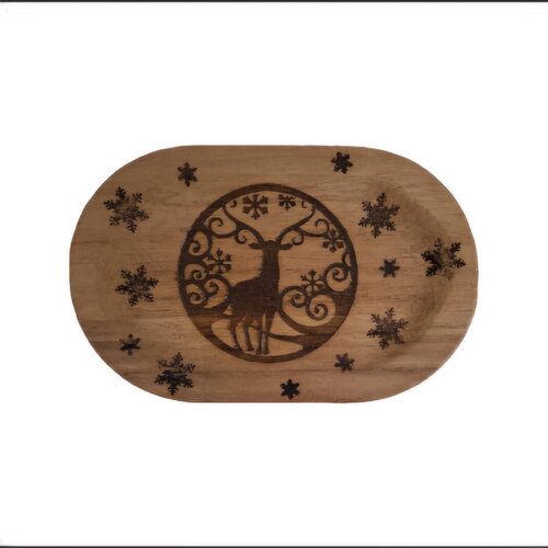 Petit plateau plat à biscuits gâteaux gravée d'un cerf et de flocons de neige décoration de noël
