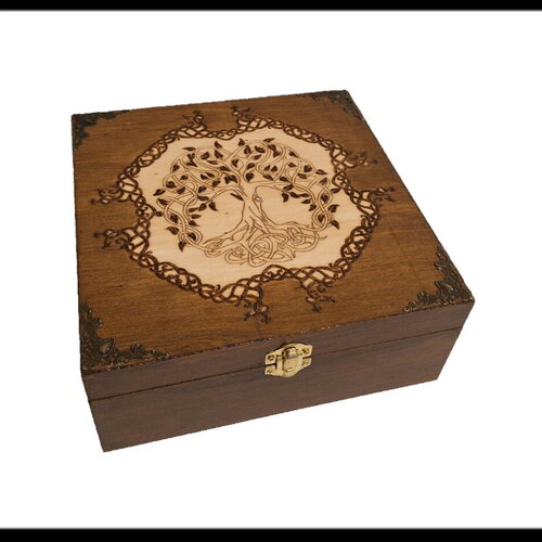 Boîte gravée d'un arbre de vie celtique et de noeuds celtes boite à thé, rangement d'huile essentielle, coffret à bijoux, pierre