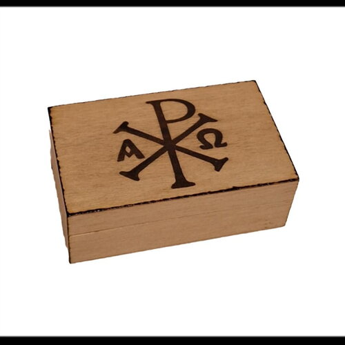 Boite gravée du chrisme symbole chrétien primitif jésus sauveur des hommes boite à chapelet ou boitier  de rangement objet catholique