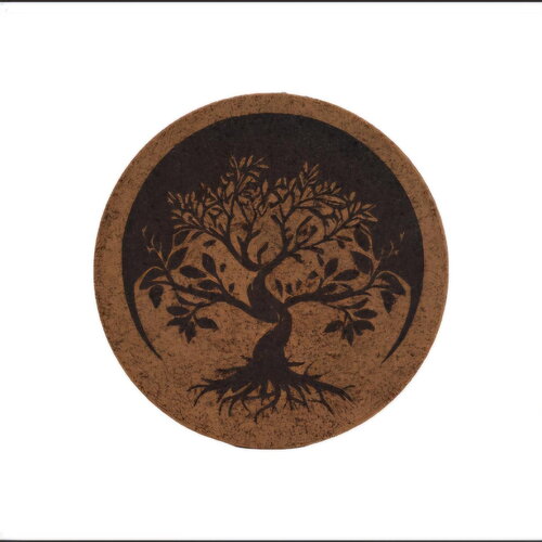 Dessous de plat en liège rond  19 cm gravé d'un arbre de vie celtique protection contre la chaleur sortie de four plan de travail, cuisine