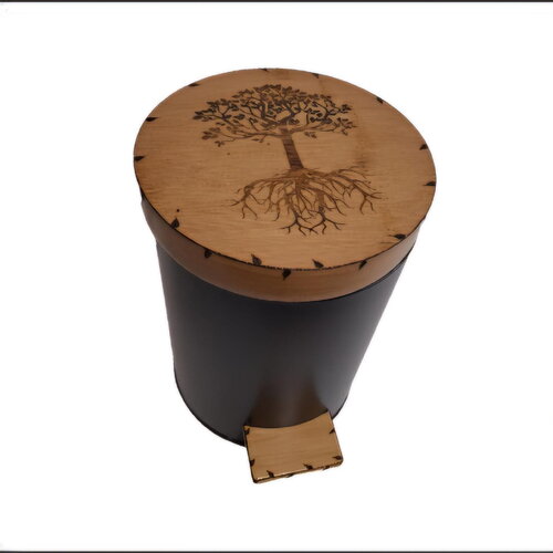 Poubelle en bois de bambou de salle de bain ou toilettes gravée d'un arbre de vie celtique 3l