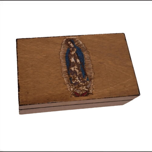 Boîte à chapelet gravée notre dame de guadalupe coffret de rangement objets religieux sainte vierge marie
