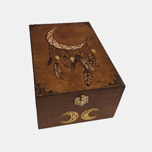 Boite  gravée lune attrape-rêve boite de rangement haute idéale pour huile essentielle, sachet de thé, lettres, fiche recette
