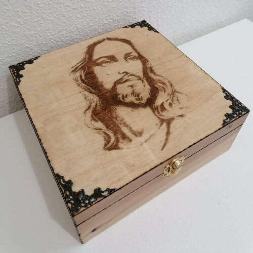 Boîte gravée de jésus christ pour rangement objets religieux custode à hostie chapelet souvenir de baptême communion confirmation